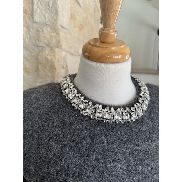 SELF-PORTRAIT Cropped crystal-embellished knitted sweater Gray Size Large - Picture 5 of 11